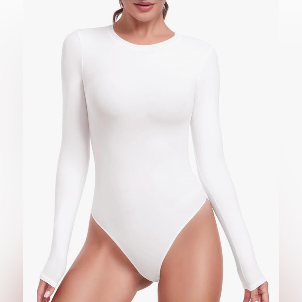 Double Layer Ultra Soft Long Sleeve Crew Neck Bodysuit, Slimming  Tops Basic Tee